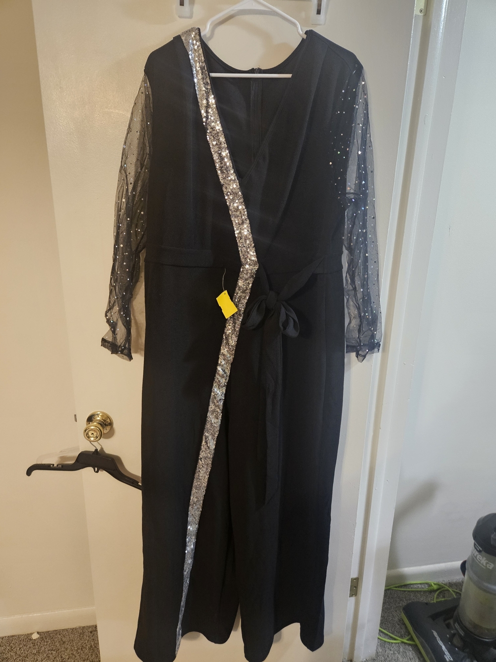 SHEIN Black Jumpsuit with Sheer Sequin Sleeves